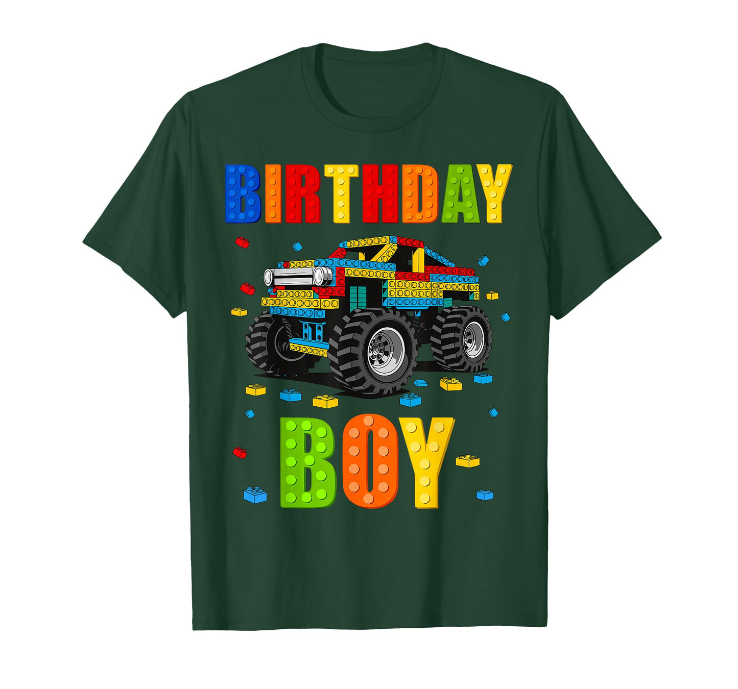Birthday Boy Building Bricks Monster Truck Birthday Party T-Shirt