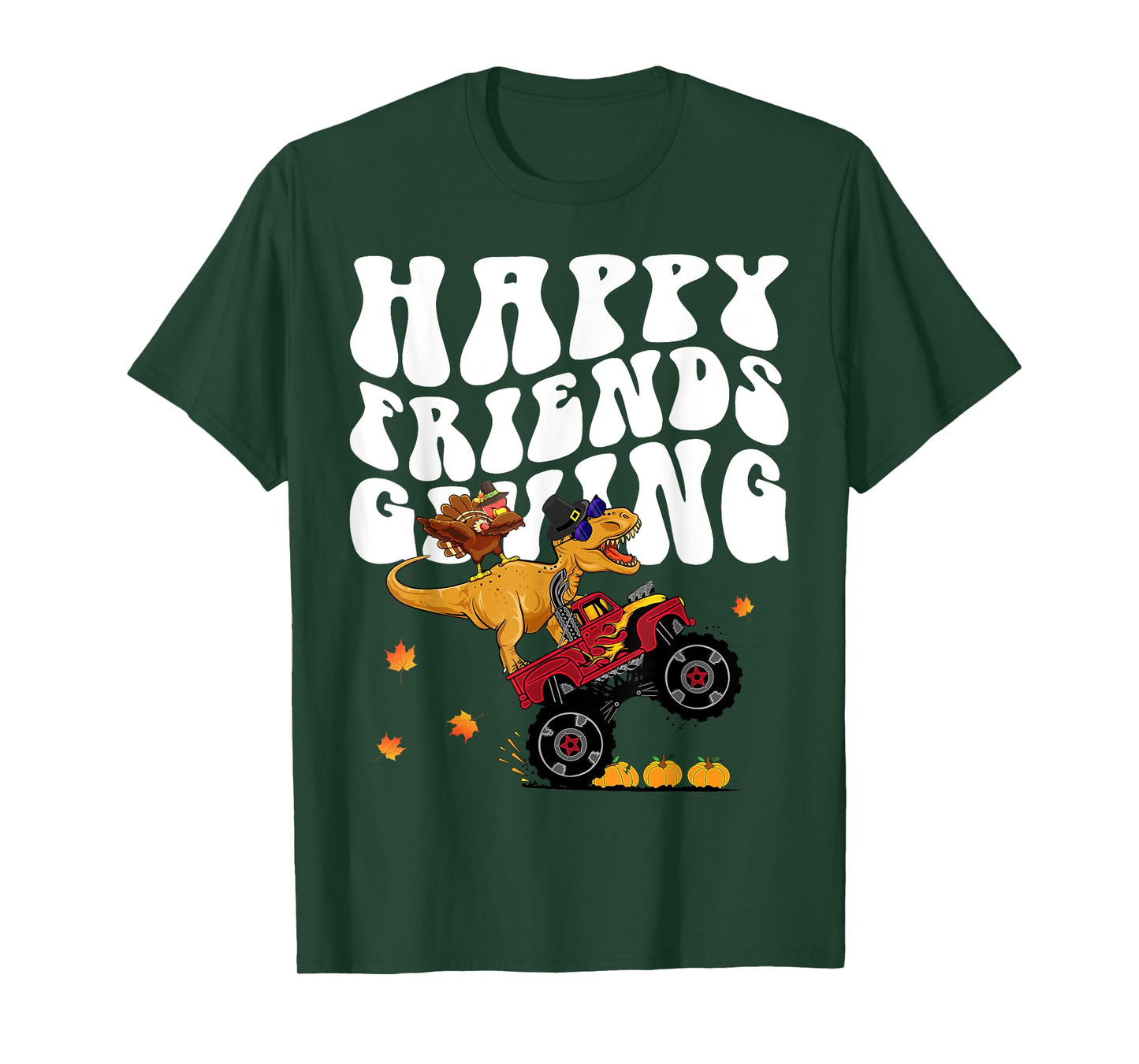 Funny Happy Friendsgiving Monster Truck Dinosaur Turkey Dab T-Shirt