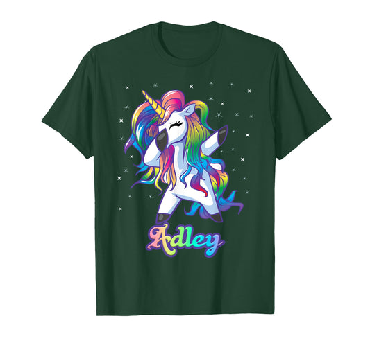 Adley Name Personalized Custom Rainbow Unicorn Dabbing T-Shirt Small
