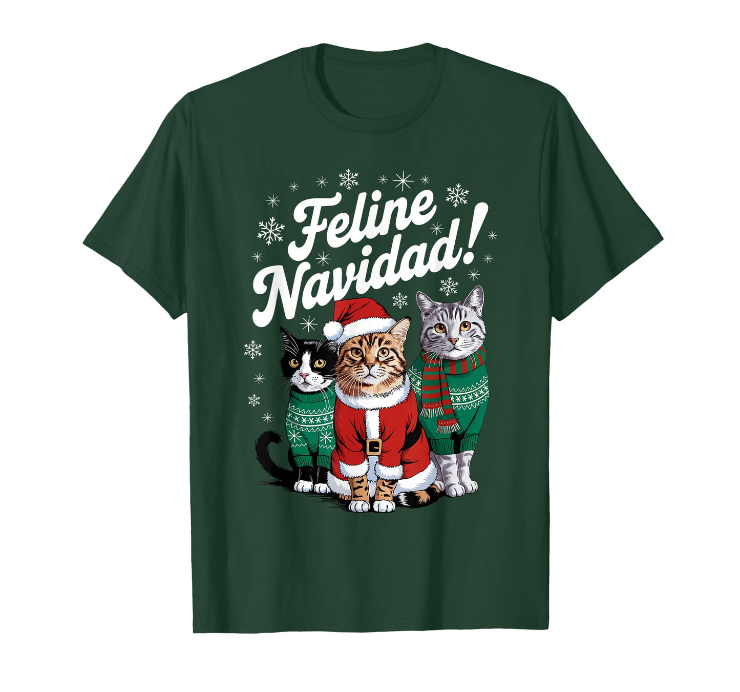 Feline Navidad Funny Cat Christmas Holiday Xmas Santa Hat T-Shirt