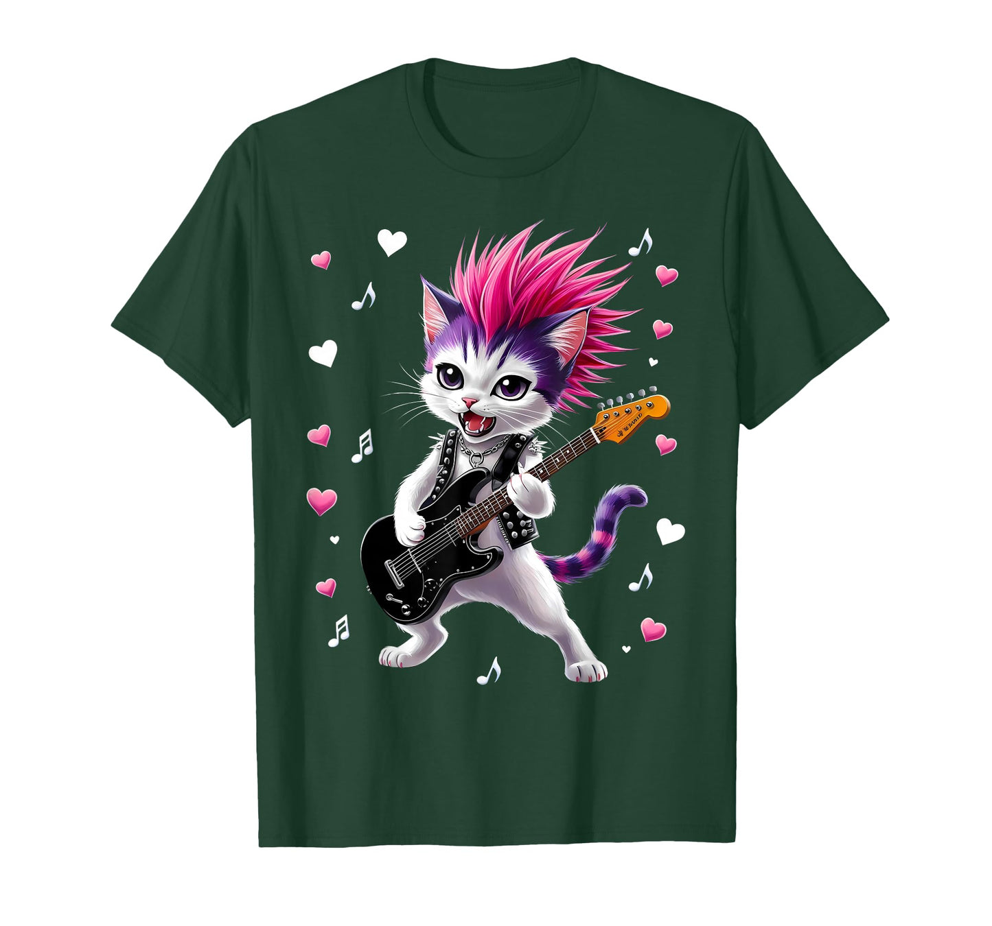 Cute Punk Cat, Rock'n Roll Guitar Cat, Guitar Band Funny T-Shirt