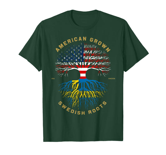 American Grown with Swedish Roots Tree USA Flag Unique Gifts T-Shirt
