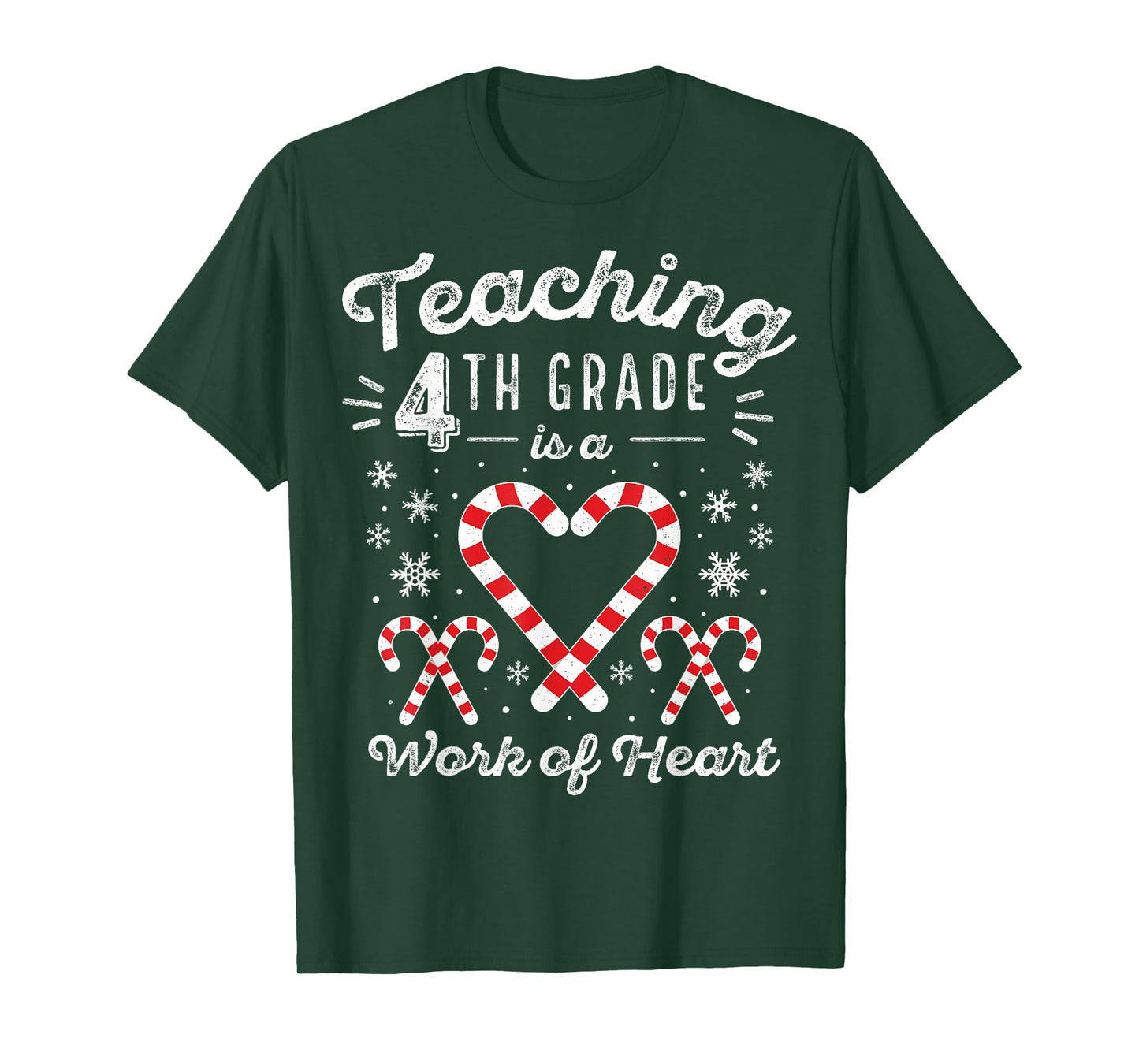Christmas Candy Cane Work of Heart Fourth 4th Grade Teacher Men Women Kids T-Shirt