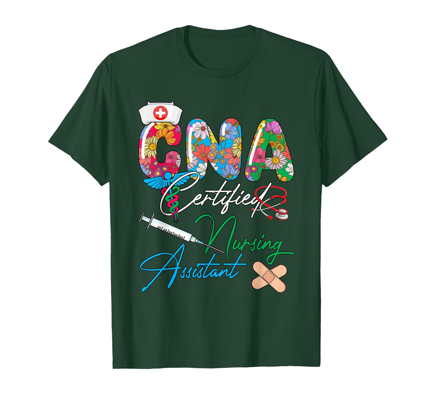 CNA Certified Nursing Assistant Costume Flowers Colorful T-Shirt