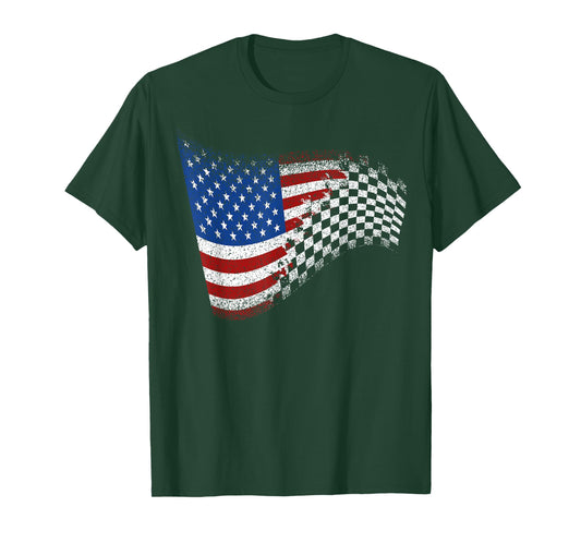 Checkered American Flag Racing T-Shirt