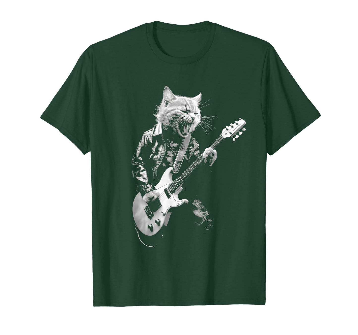 Rock Cat Playing Guitar Funny Guitar Cat Design Mens Womens T-Shirt