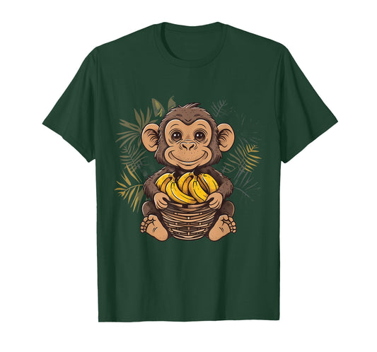 Banana Monkey Cute Monkey Animal Art Drawing Wildlife T-Shirt
