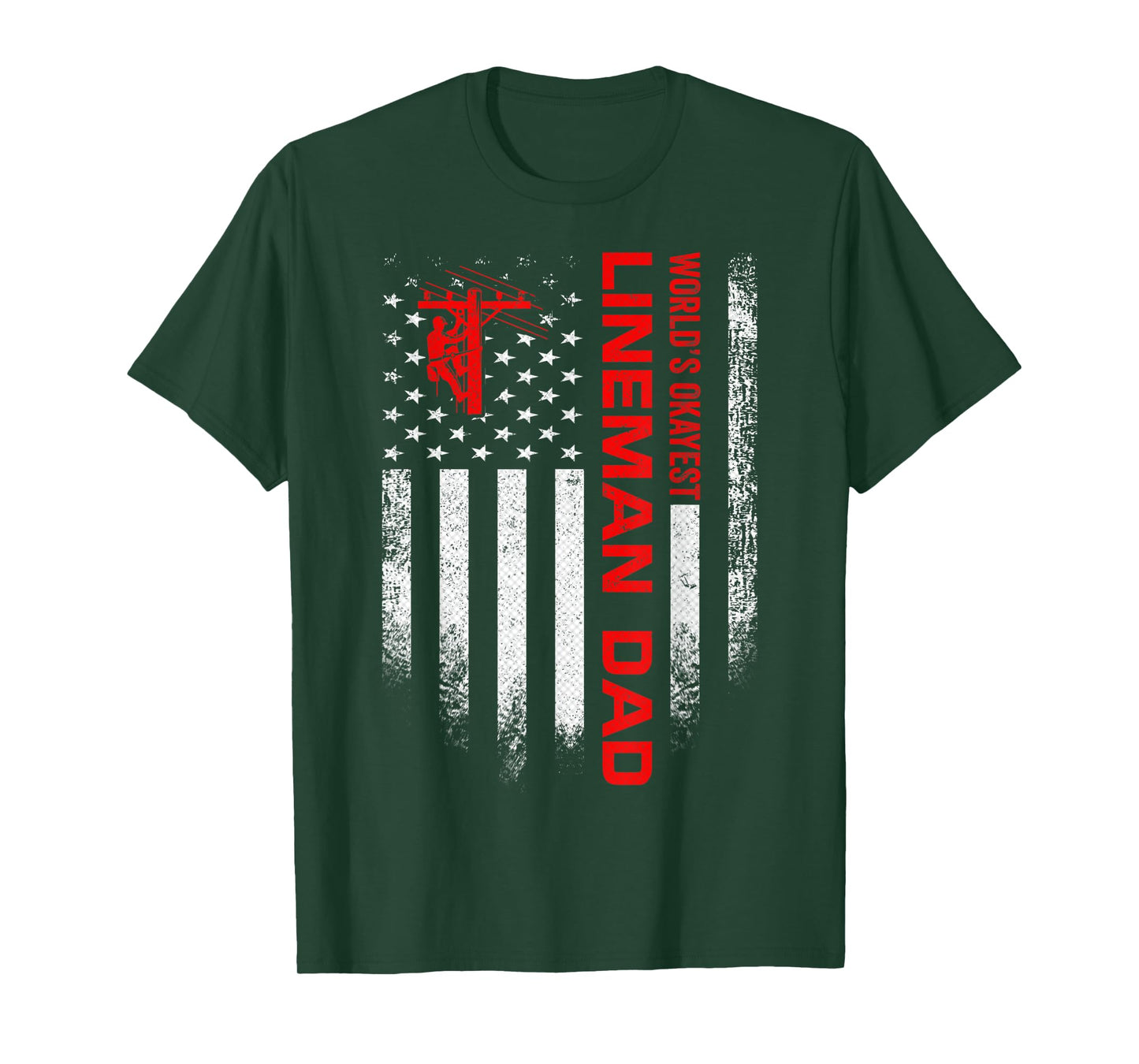 Vintage USA American Flag World's Okayest Lineman Dad Funny T-Shirt