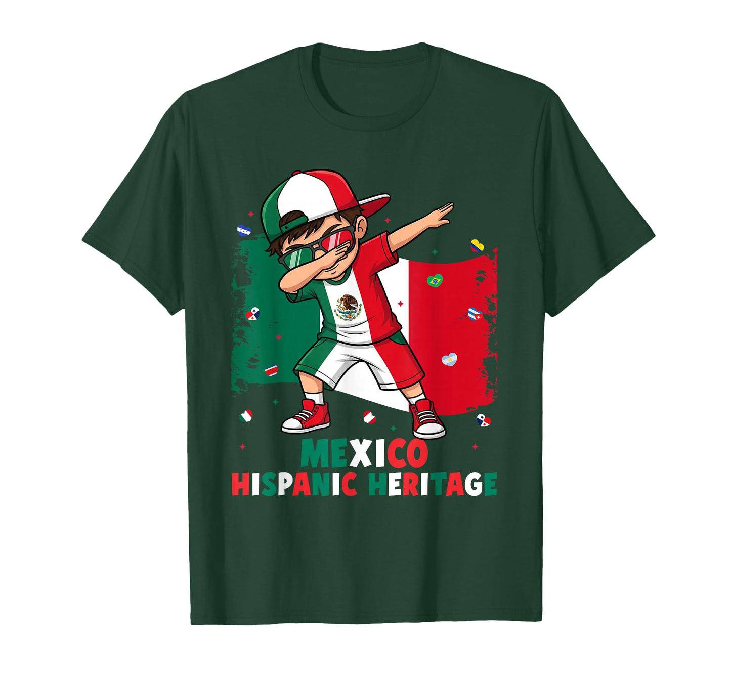 Dabbing Boy Mexico Hispanic Heritage Month Mexico Flag T-Shirt