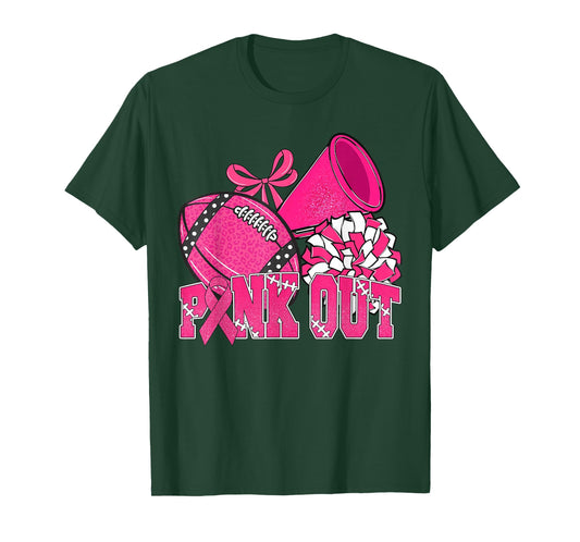 Pink Out Football Pink Bow Cheer Breast Cancer Awareness T-Shirt