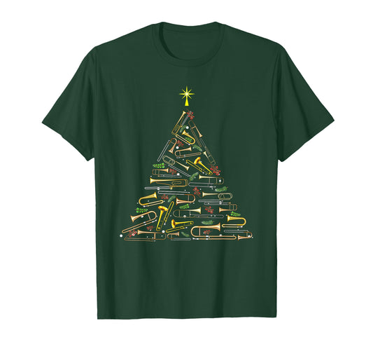 Cool Trombone Christmas Tree Trombone Lovers Marching Band T-Shirt