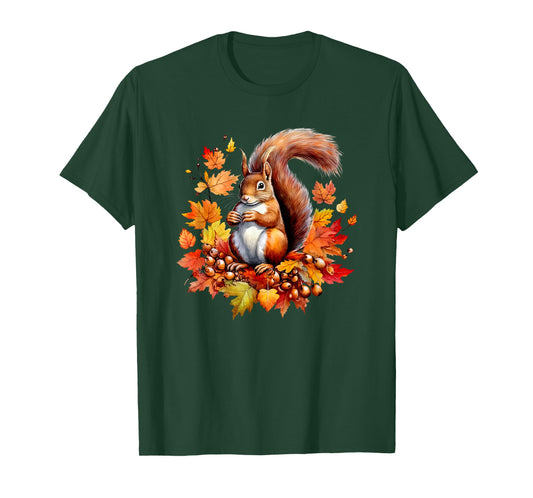 Autumn Squirrel Woodland Pet Fall Leaf Acorns Thanksgiving T-Shirt