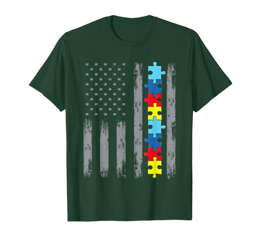 Autism Awareness American Flag Shirt, Autistic US Patriotic T-Shirt