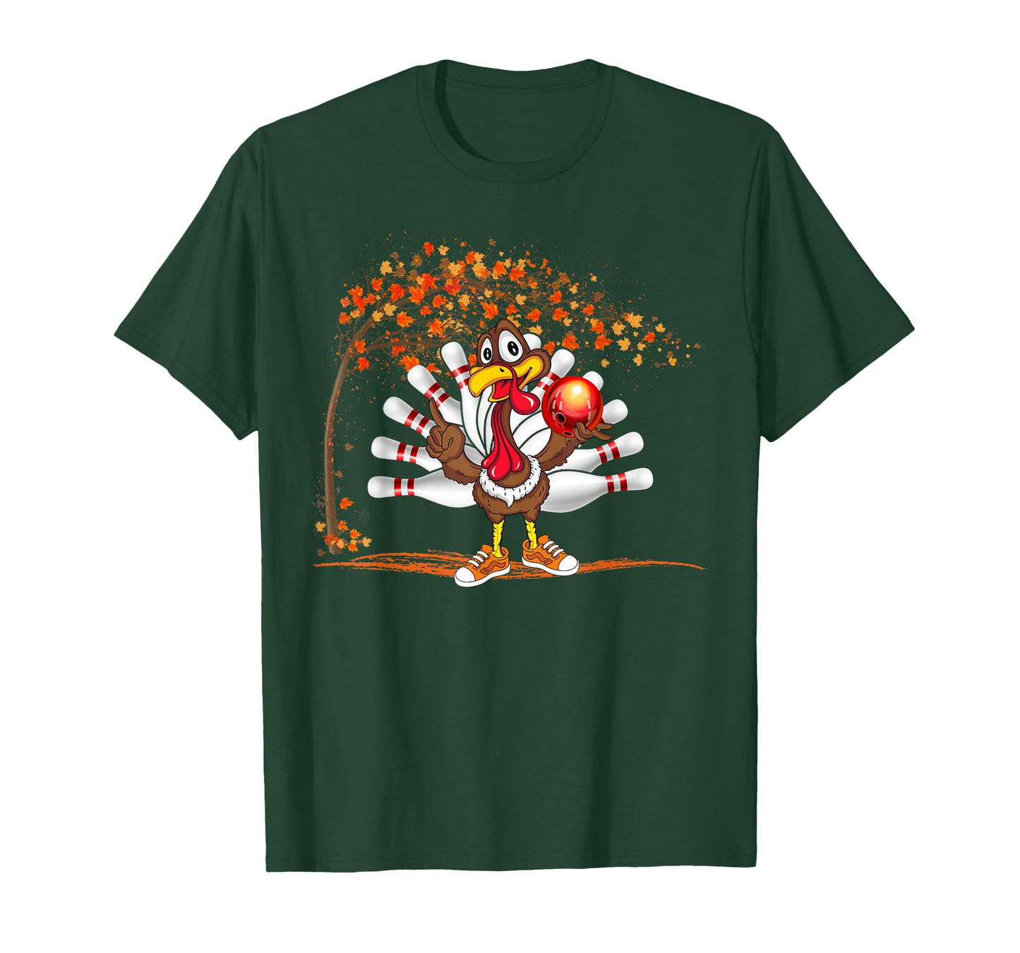 Turkey Playing Bowling Thanksgiving Turkey Tail Bowling T-Shirt
