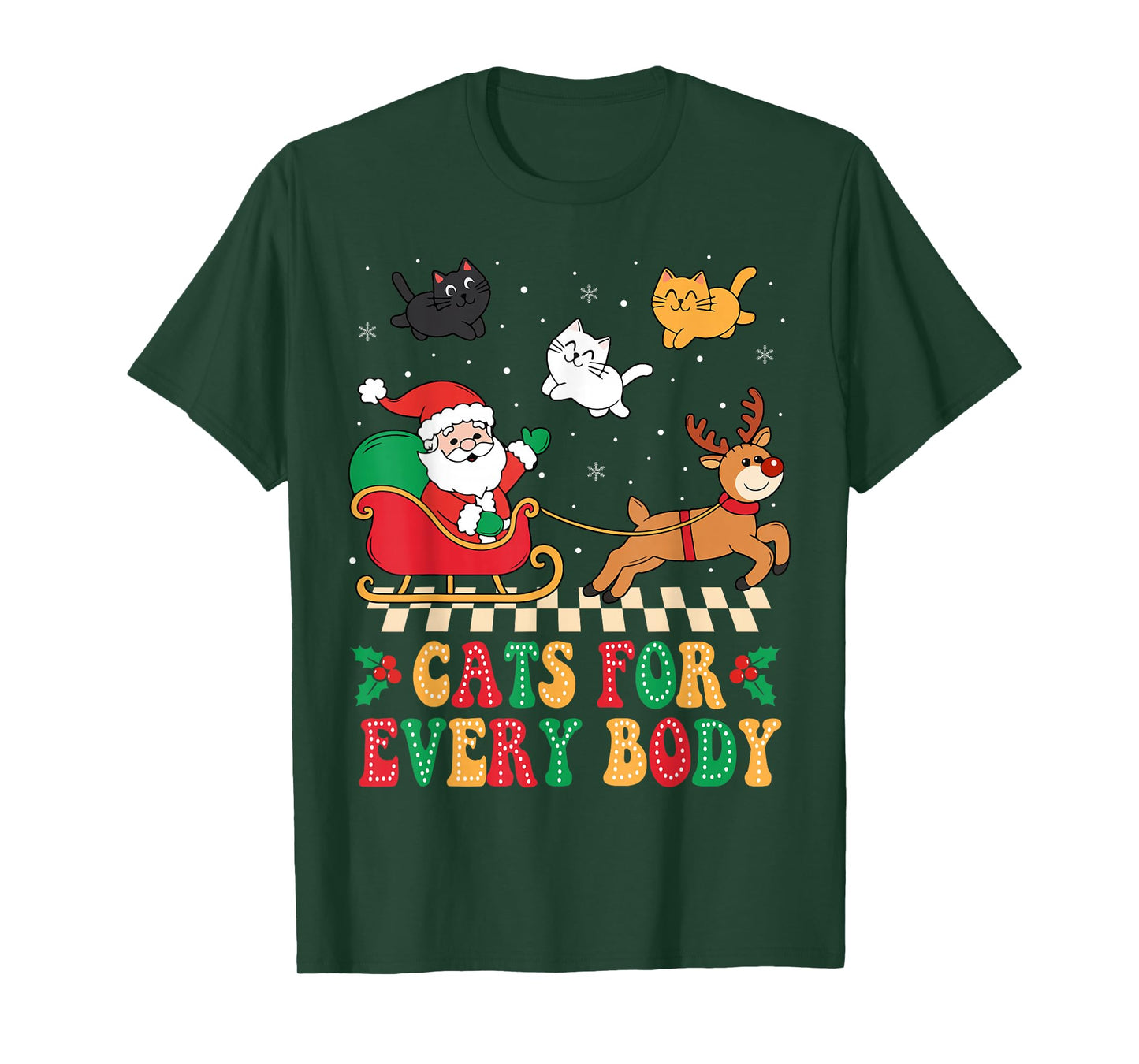 Cats For Everybody Christmas Cat Funny Xmas Women Santa Cute T-Shirt