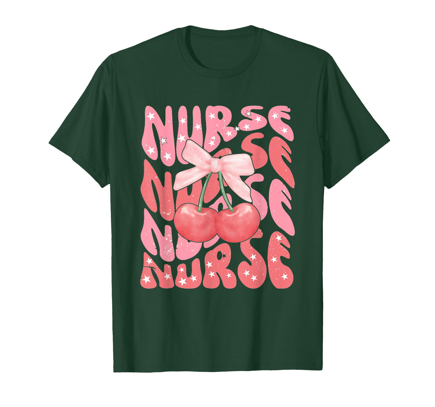 Cute Cherry Coquette Nurse Pink Bow Girlcore Nurse ICU ER RN T-Shirt