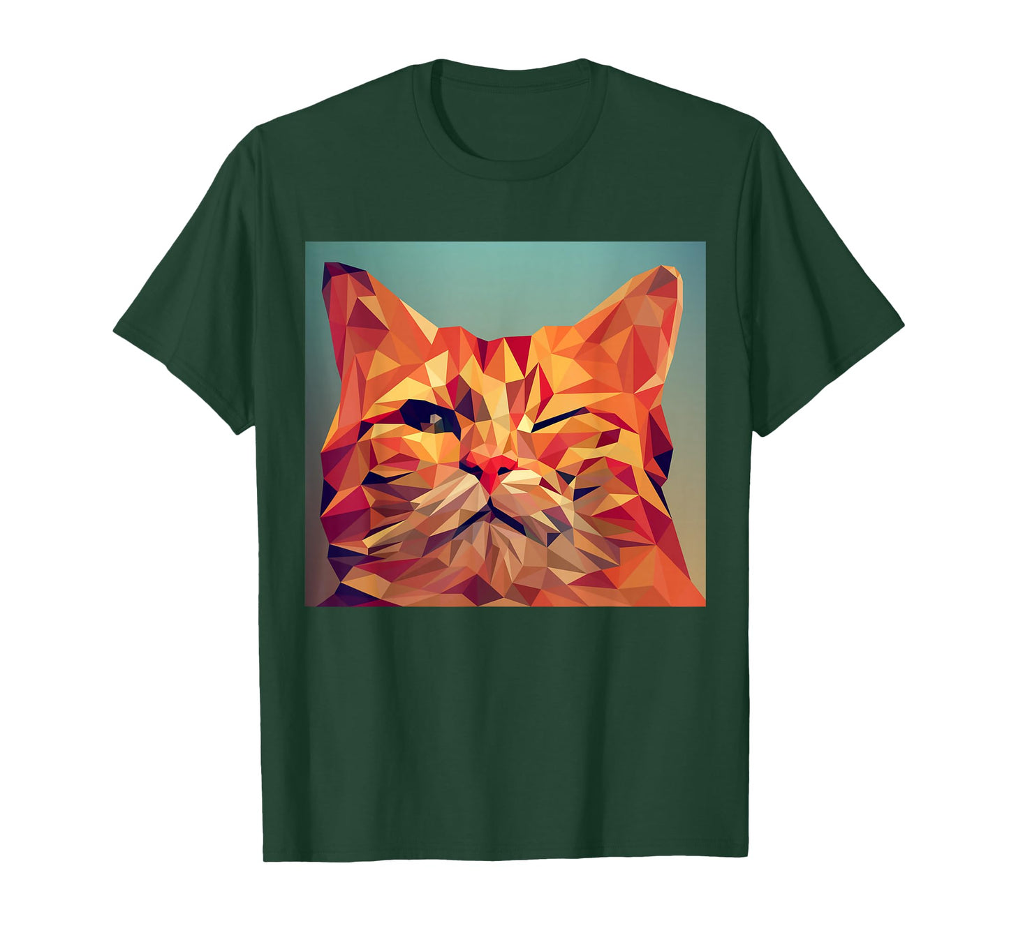 Winking Orange Cat Lover Feline Abstract Digital Poly Art T-Shirt