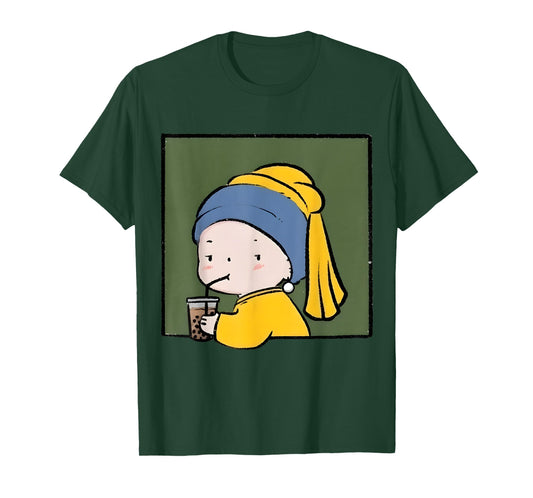 Cute Girl with a Pearl Earring Iced Latte Painted by Vermeer T-Shirt