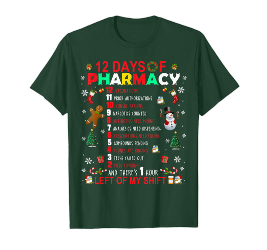 12 Days Of Pharmacy Funny Christmas Pharmacist Tech Xmas T-Shirt