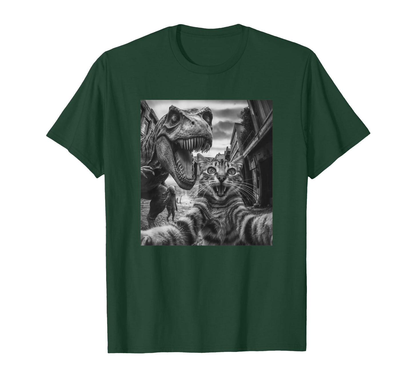 Cat T Rex Dinosaur Selfie Funny Retro Classic Photo T-Shirt