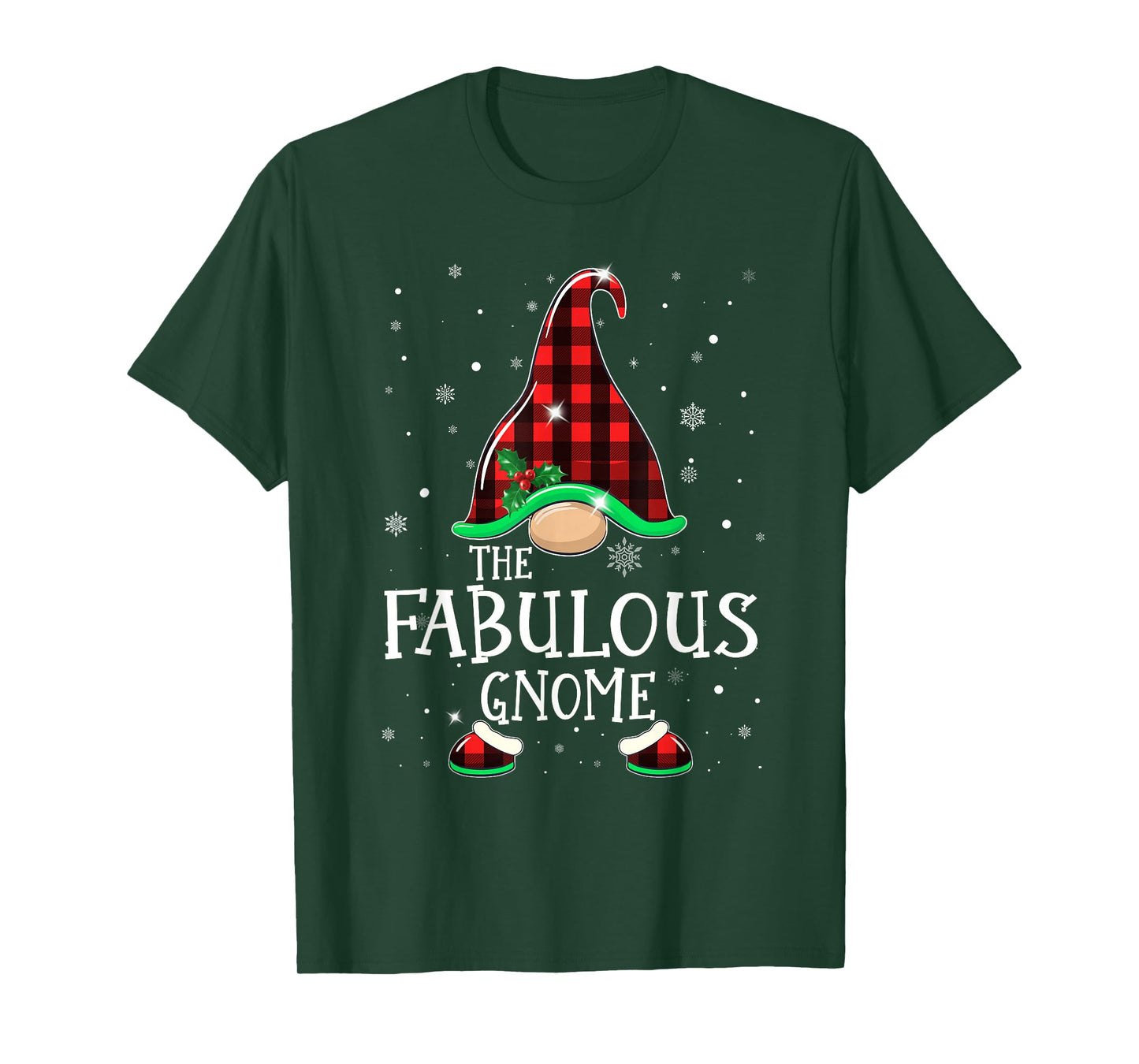 Funny FABULOUS Gnome Buffalo Plaid Matching Christmas Pajama T-Shirt