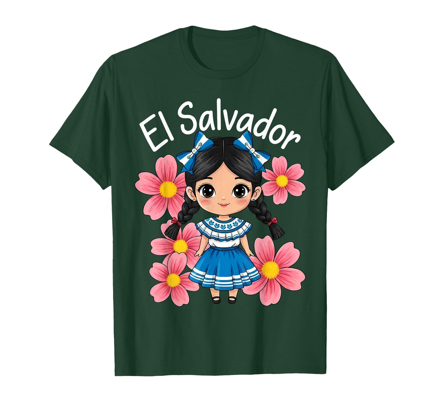 Salvadoran Flag Hispanic Heritage Cute El Salvador Girl Kids T-Shirt