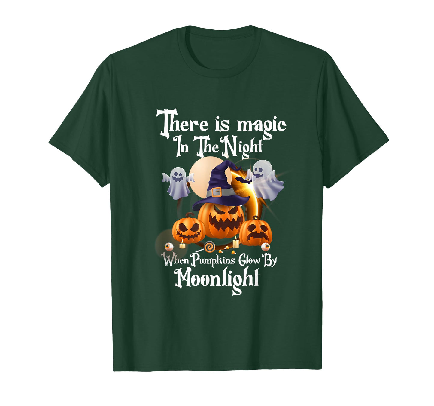 Magic In The Night Pumpkins Glow-Moonlight Halloween Ghost T-Shirt