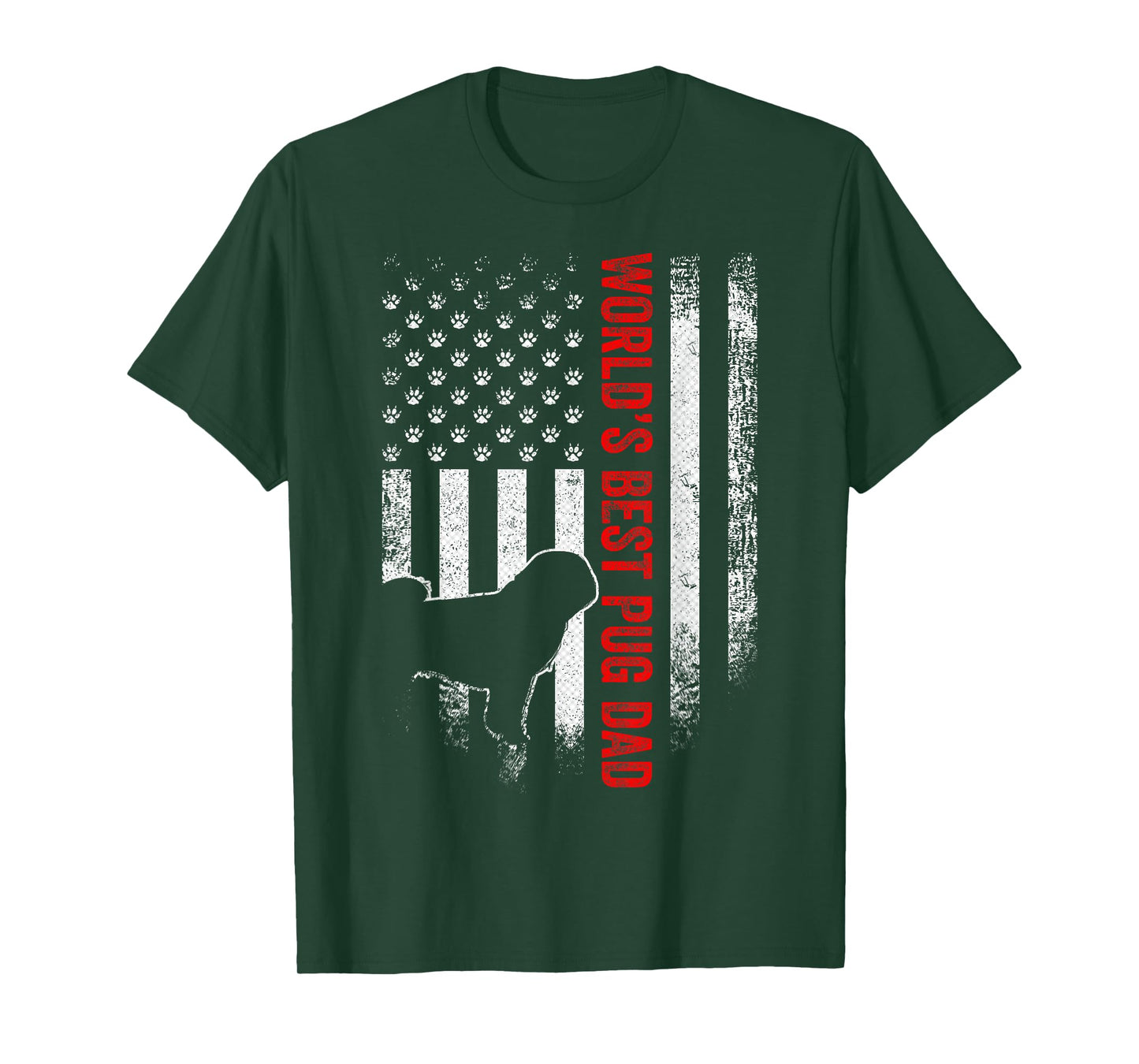 Vintage American Flag World's Best Pug Pugdog Dad Silhouette Women Men T-Shirt