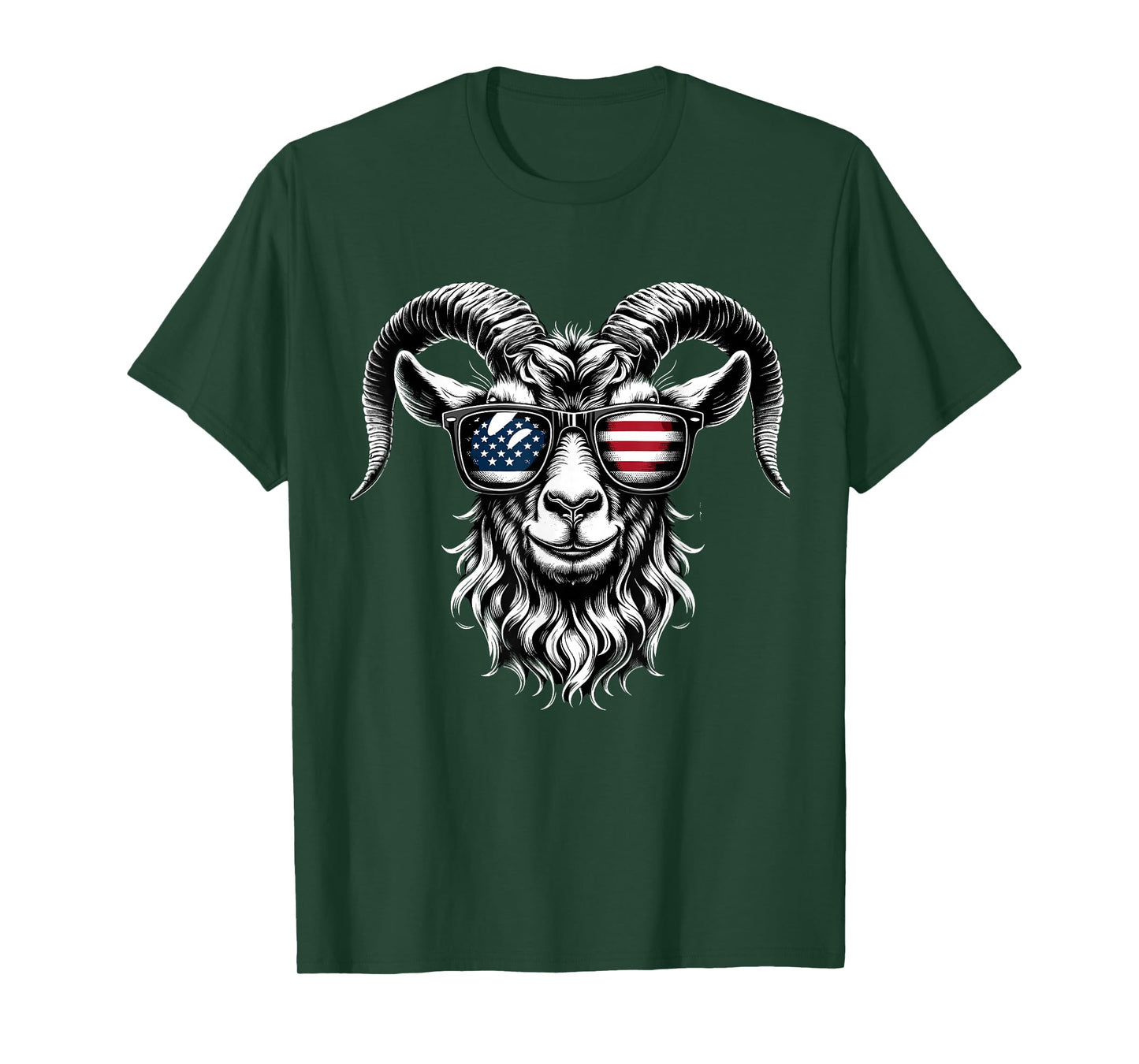 Patriotic Goat American Flag Sunglasses T-Shirt
