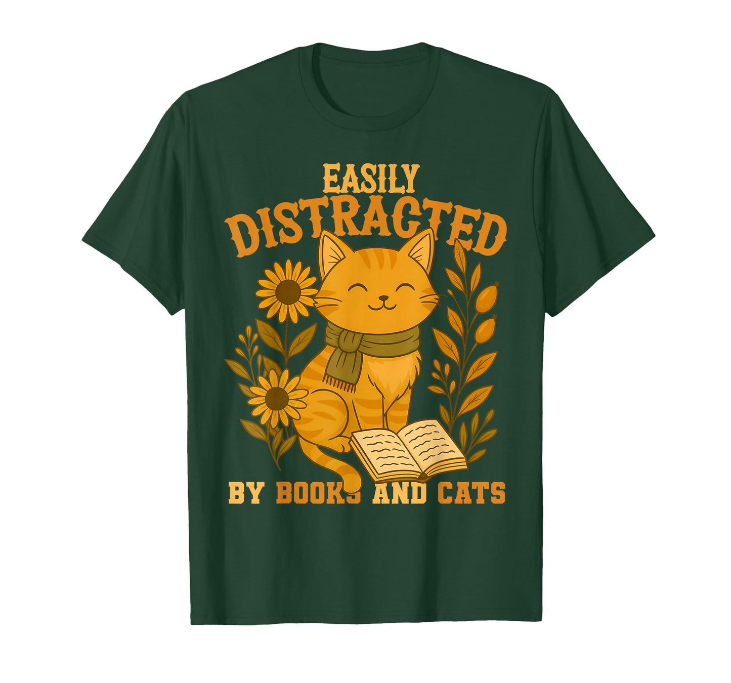 Easily Distracted by Cats and Books Cute Cat Book Lover T-Shirt