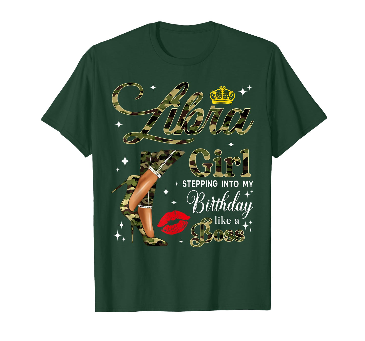 Libra Girl Camouflage Black Woman Camo Heels Zodiac T-Shirt