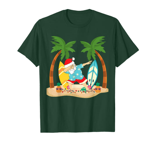Christmas in July Dabbing Santa Tropical Beach Surfing T-Shirt