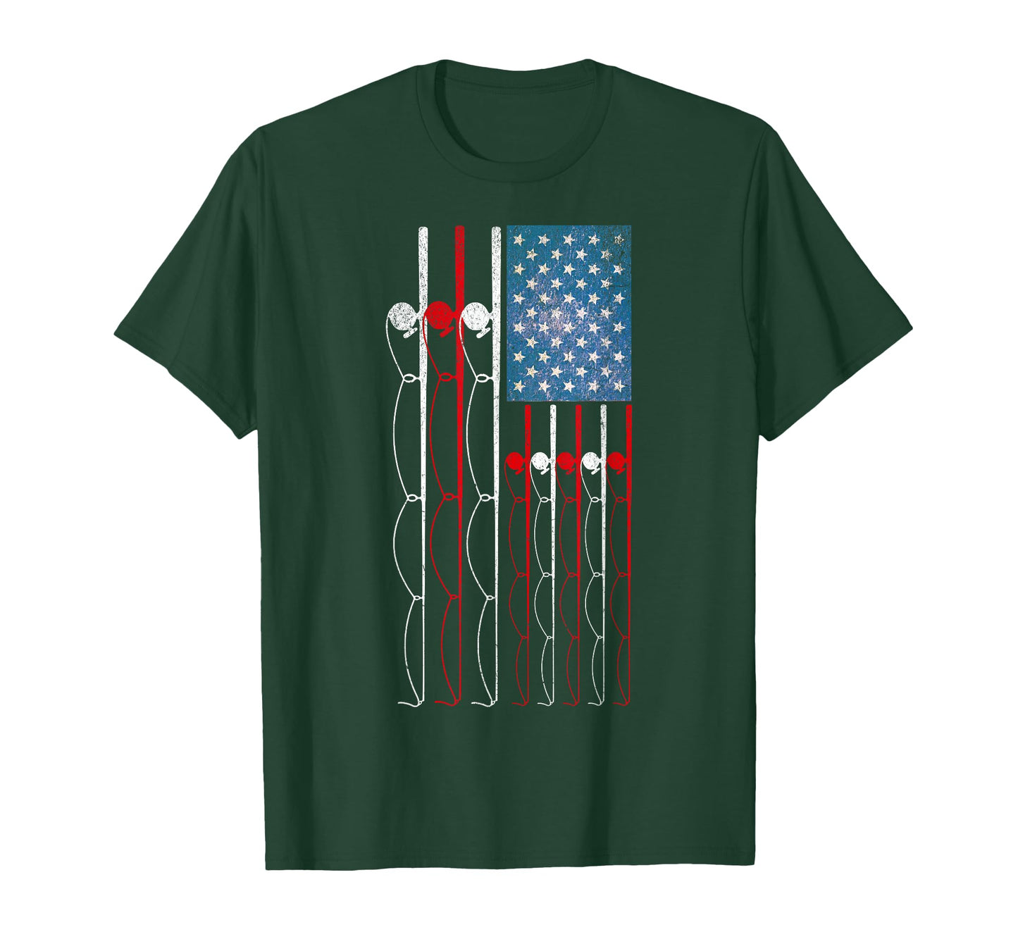 USA Flag Fishing Poles Patriotic Fisherman Flag Rod and Reel T-Shirt