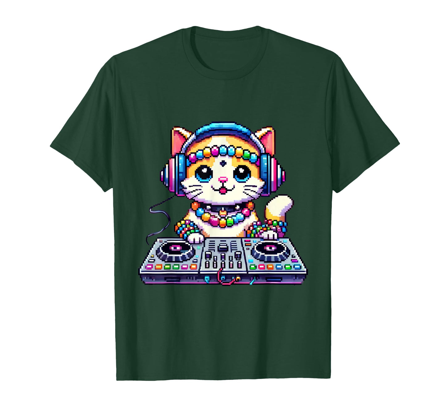 Funny Graphic Pixel Kandi DJ Cat Festival Rave EDM Party EDC T-Shirt for Men Women