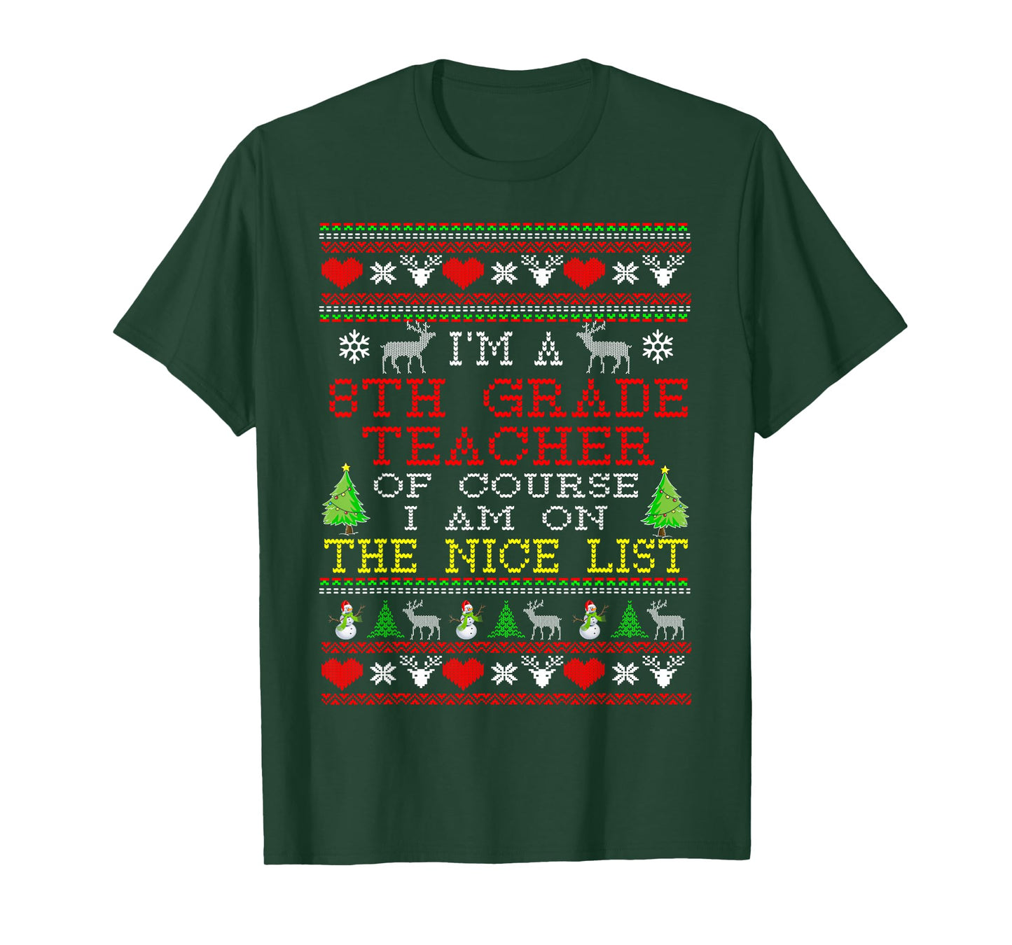 8th Grade Teacher I'm On The Nice List Ugly Christmas T-Shirt