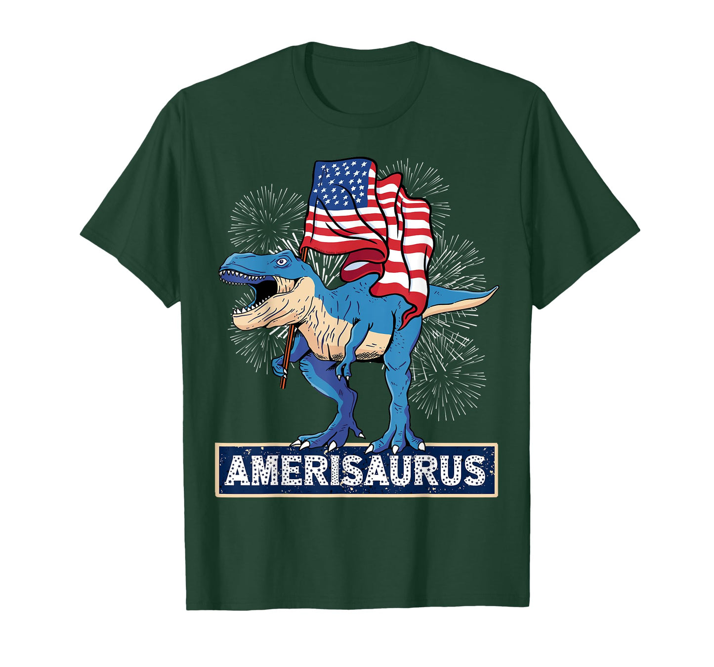 Patriotic AmeriSaurus USA Flag Boys Girls Kids 4th of July T-Shirt