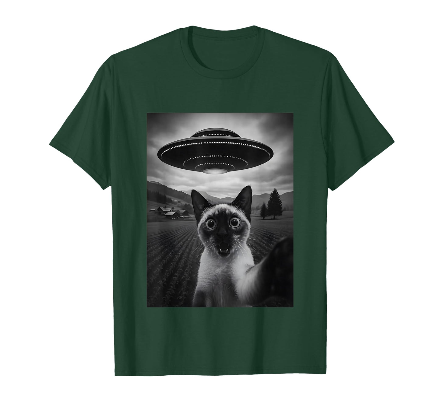 Siamese Cat Selfie Funny Alien Abduction Meme Artwork T-Shirt