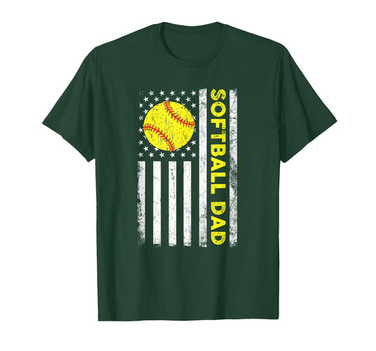 Softball Dad Distressed American Flag Fathers Day T-Shirt