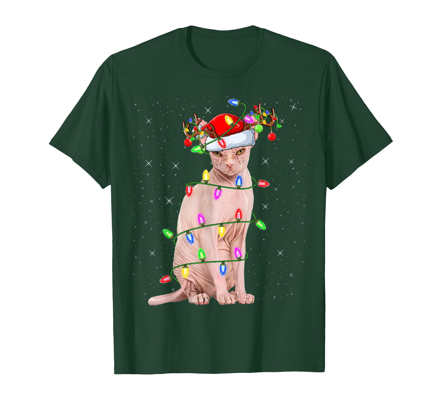 Sphynx Cat Lover Xmas Lighting Santa Sphynx Cat Christmas T-Shirt