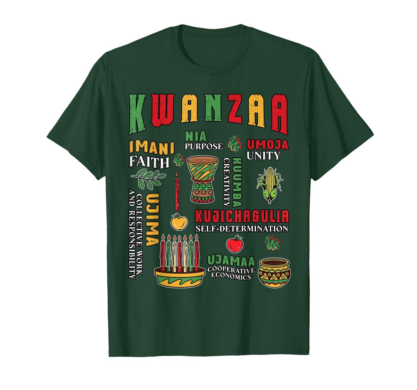 Happy Kwanzaa Drum Kinara Seven Candles African American T-Shirt