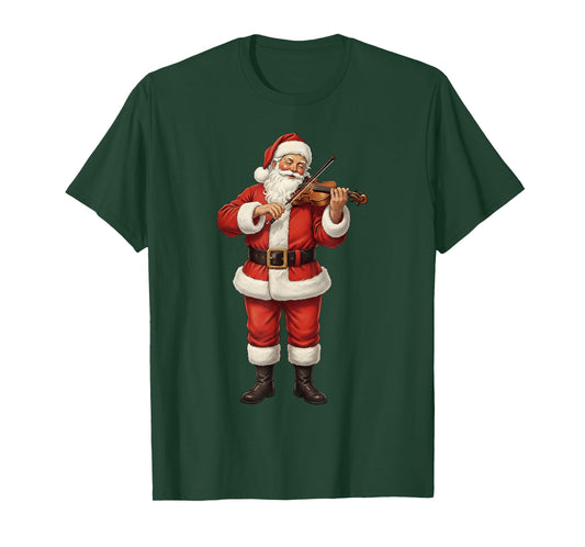 Christmas Santa Playing Violin Player Violinist Xmas Holiday T-Shirt