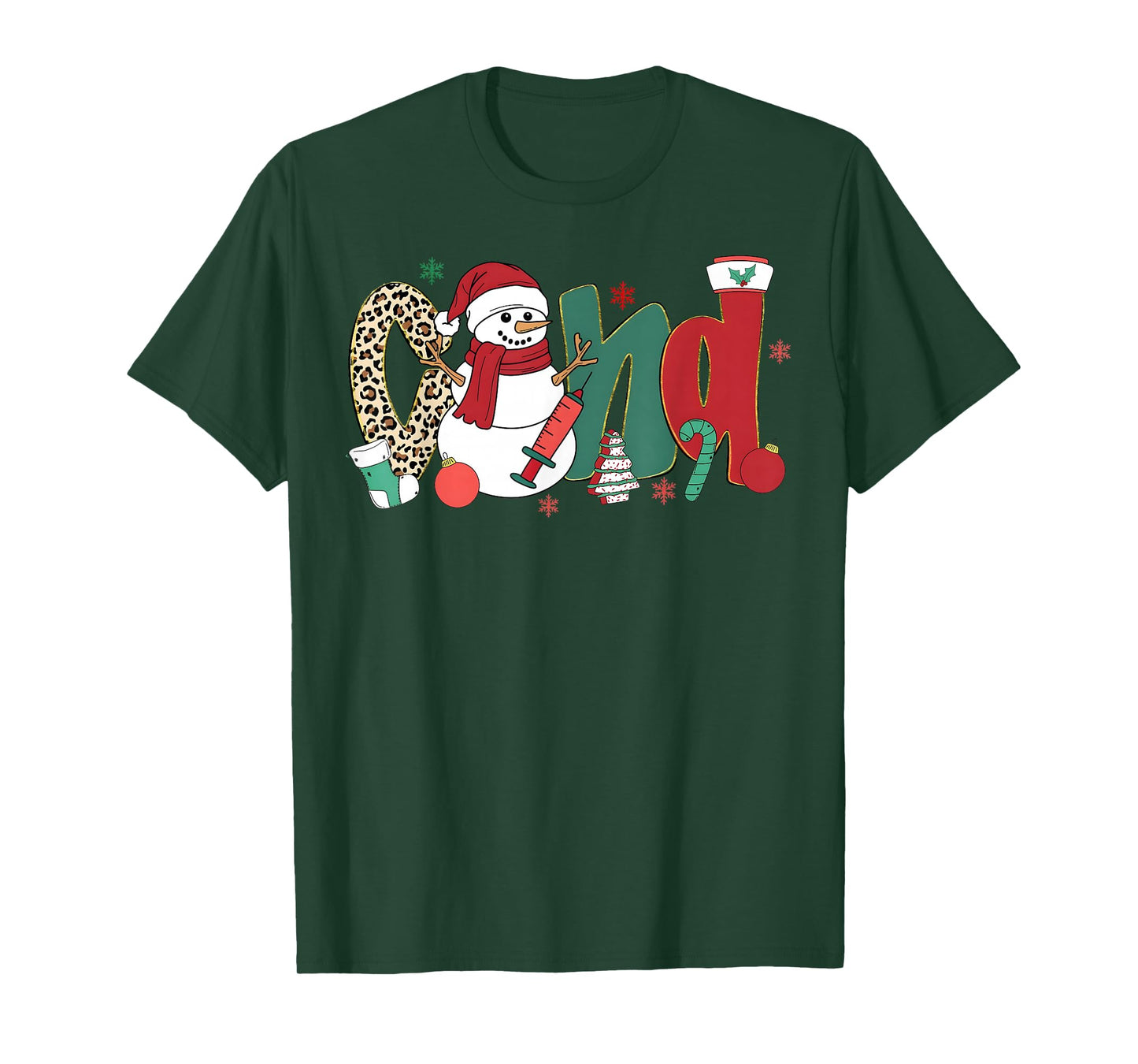 CNA Nurse Snowman Merry Christmas Leopard Snowmies Men Women T-Shirt
