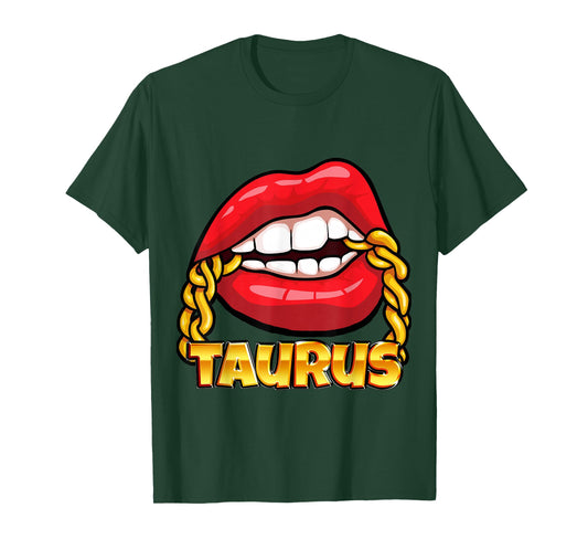 Juicy Lips Gold Chain Taurus Zodiac Sign T-Shirt