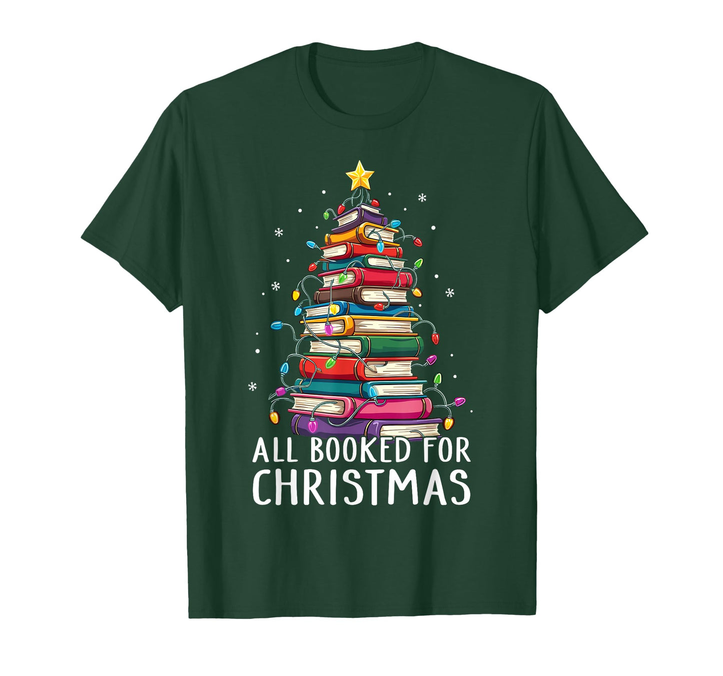 All Booked For Christmas Book Christmas Tree Lights T-Shirt