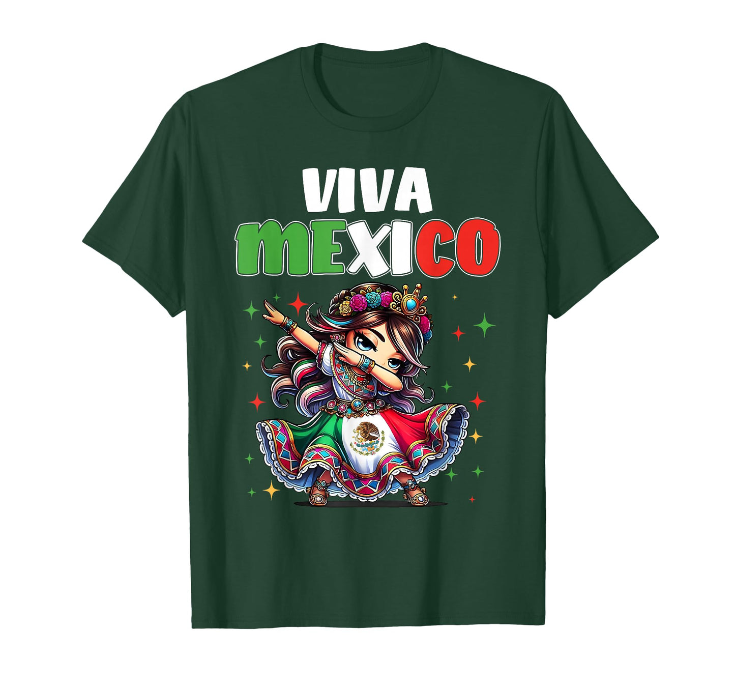 Viva Mexico Flag Mexican Pride Independence Dabbing Girl Kid T-Shirt