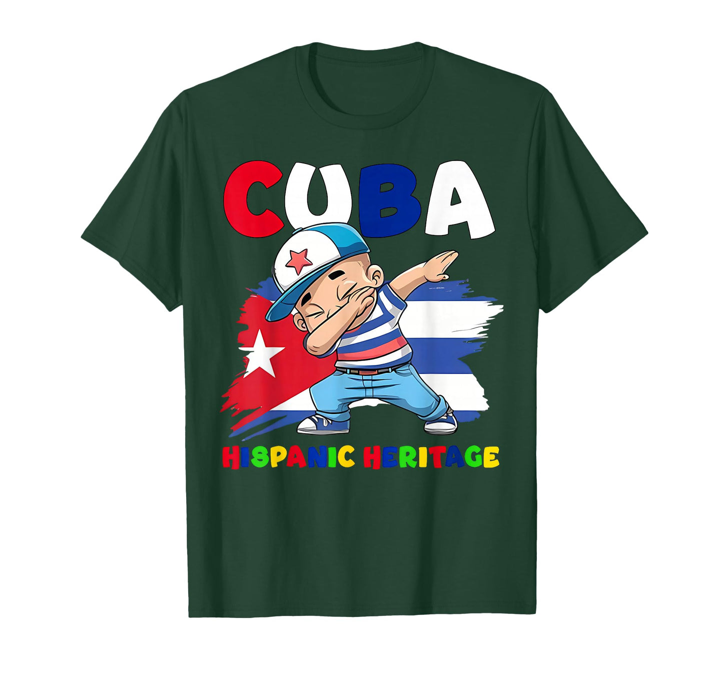 Hispanic Heritage Month Cuban Flag Cuba Dabbing Boy Kid T-Shirt