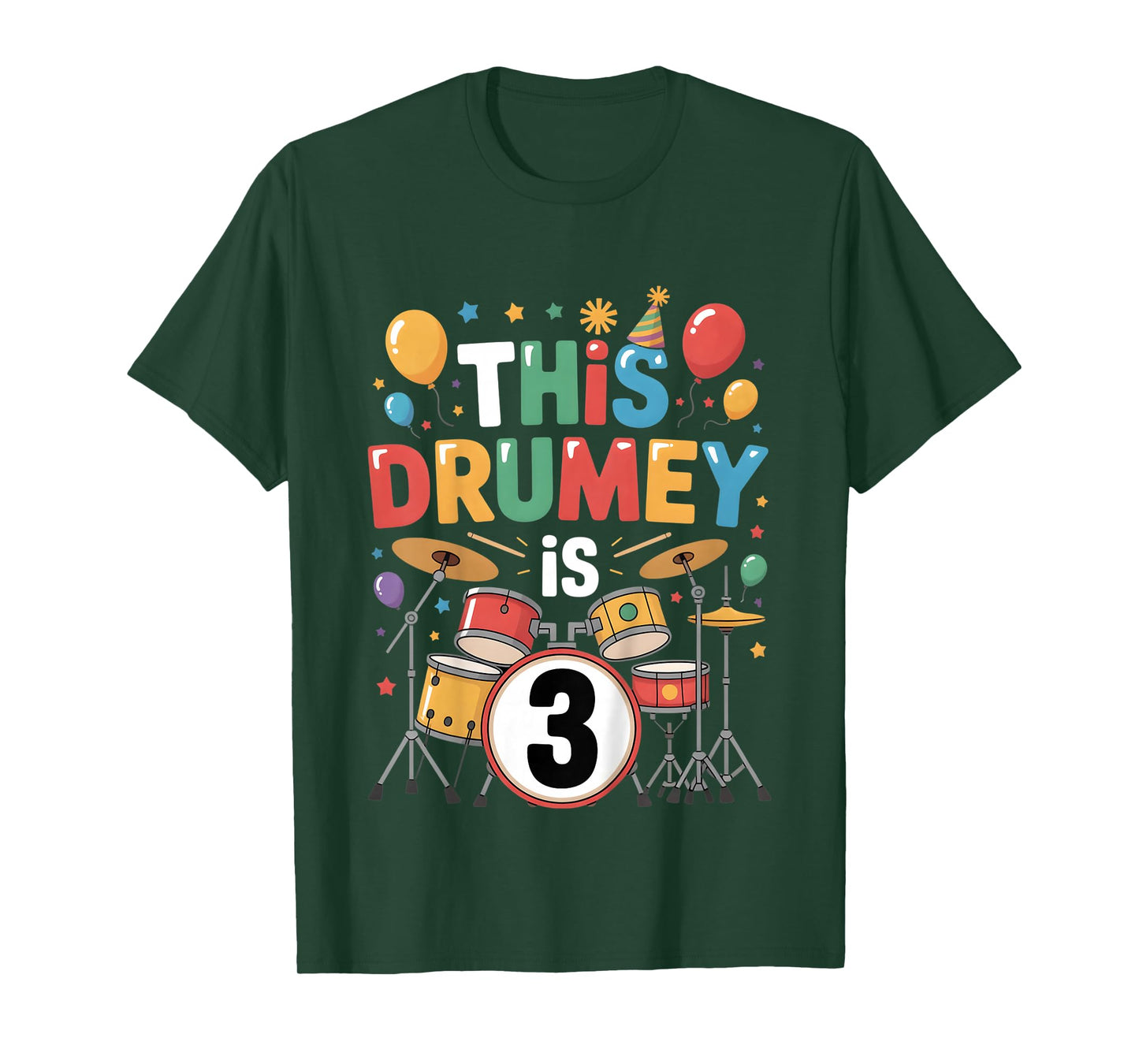 Kids Drummer 3rd Birthday 3 Three Year Old boys Third Bday Drums T-Shirt