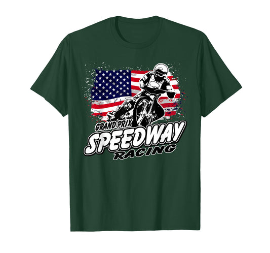 Motorcycle Speedway American Flag T-shirt Flat Track Race T-Shirt