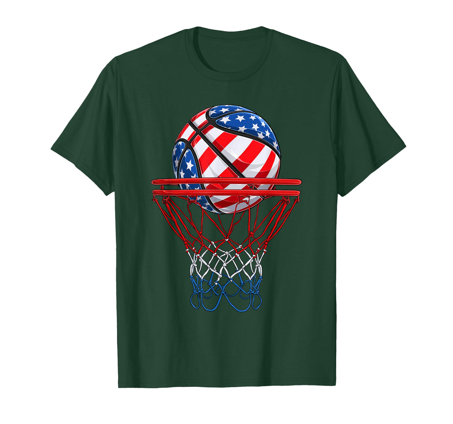 Basketball American Patriotic 4th of July US Flag Men Boys T-Shirt