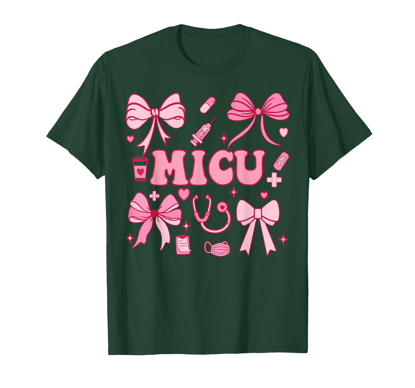 Coquette Bow MICU Nurse Medical Intensive Care Unit Heart T-Shirt